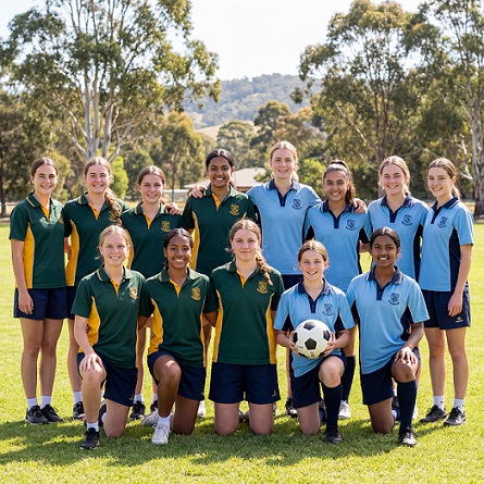Junior sports team standing together on the field